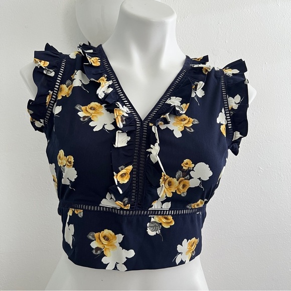 J.O.A. Navy Floral Ruffle Crop Top back off - Picture 6 of 14